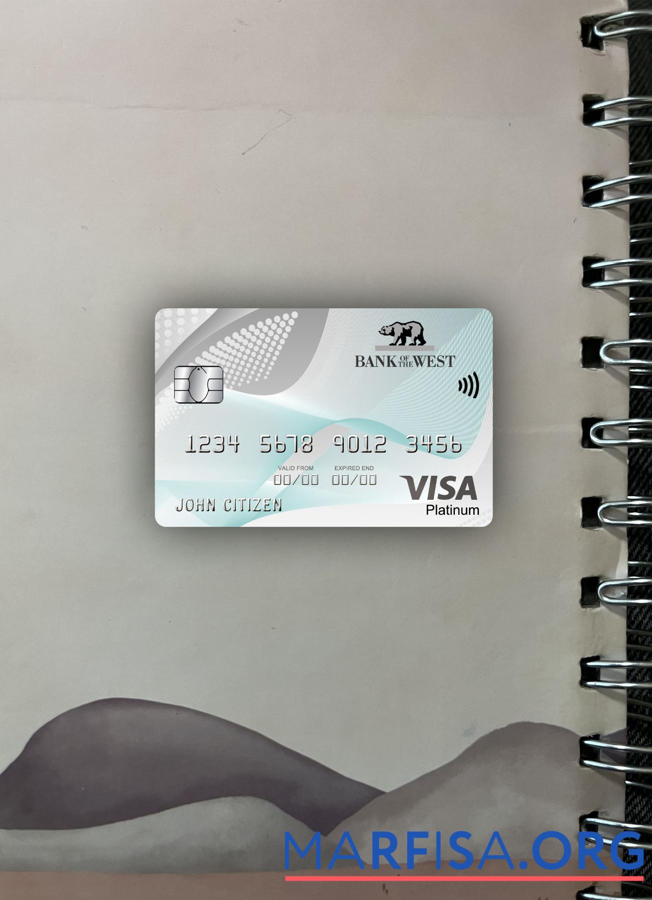Blank USA Bank of the West bank visa platinum card photolook front example
